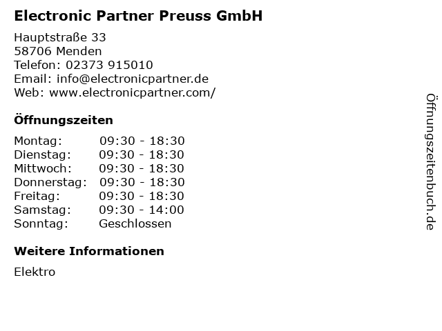 Electronic Partner Preuss GmbH in Menden: Adresse und Öffnungszeiten