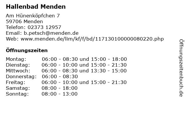 Hallenbad Menden in Menden: Adresse und Öffnungszeiten