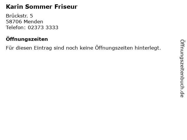 ᐅ Offnungszeiten Karin Sommer Friseur Bruckstr 5 In Menden