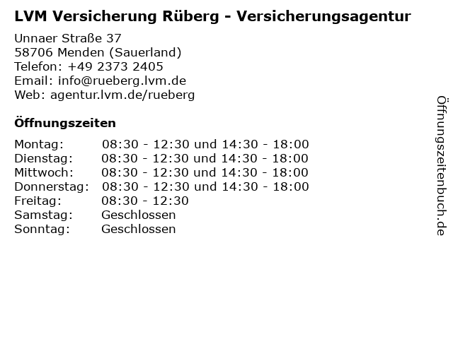 ᐅ Offnungszeiten Lvm Service Buro Ruberg Unnaer Str 37 In Menden