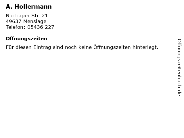 A. Hollermann in Menslage: Adresse und Öffnungszeiten
