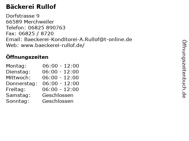 Bäckerei Rullof in Merchweiler: Adresse und Öffnungszeiten