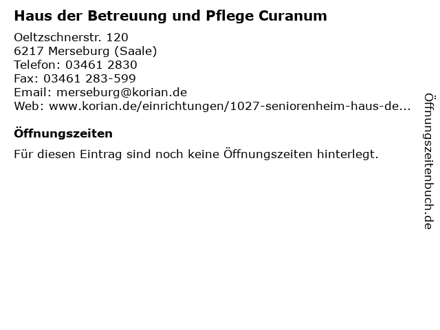 Haus der Betreuung und Pflege Curanum in Merseburg (Saale): Adresse und Öffnungszeiten