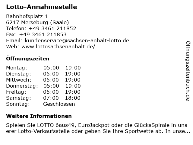 Lotto-Annahmestelle in Merseburg (Saale): Adresse und Öffnungszeiten