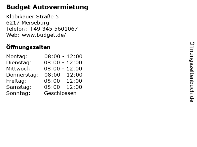 Budget Autovermietung in Merseburg: Adresse und Öffnungszeiten