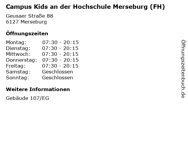 Campus Kids an der Hochschule Merseburg (FH) in Merseburg: Adresse und Öffnungszeiten