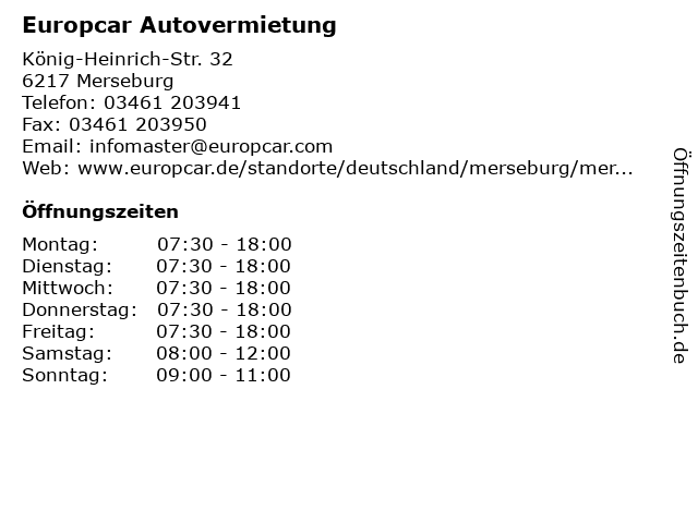Europcar Autovermietung in Merseburg: Adresse und Öffnungszeiten