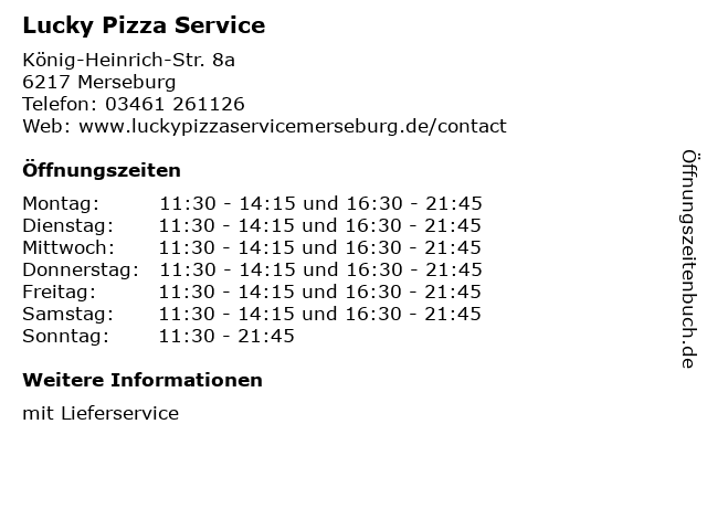 Lucky Pizza Service in Merseburg: Adresse und Öffnungszeiten