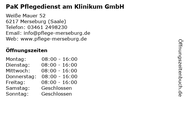 PaK Pflegedienst am Klinikum GmbH in Merseburg: Adresse und Öffnungszeiten