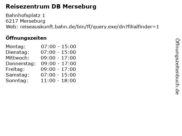 Reisezentrum DB Merseburg in Merseburg: Adresse und Öffnungszeiten