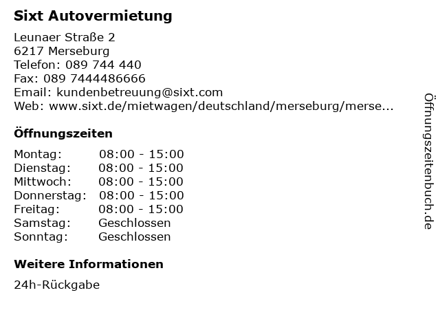 Sixt Autovermietung in Merseburg: Adresse und Öffnungszeiten