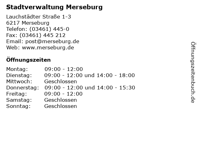Stadtverwaltung Merseburg in Merseburg: Adresse und Öffnungszeiten