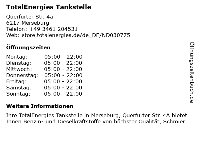 TotalEnergies Tankstelle in Merseburg: Adresse und Öffnungszeiten