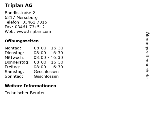 Triplan AG in Merseburg: Adresse und Öffnungszeiten