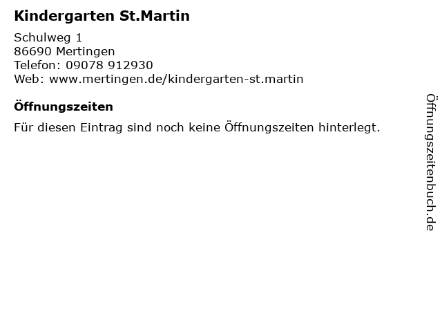 Kindergarten St.Martin in Mertingen: Adresse und Öffnungszeiten