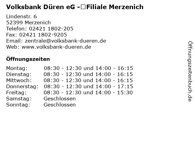 ᐅ Offnungszeiten Volksbank Duren Eg Filiale Merzenich