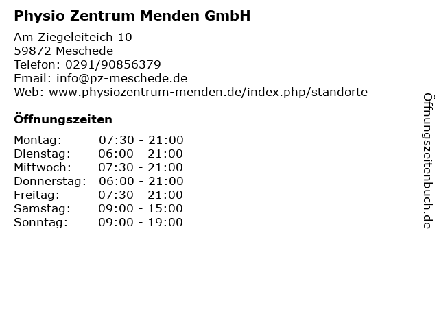 Physio Zentrum Menden GmbH in Meschede: Adresse und Öffnungszeiten