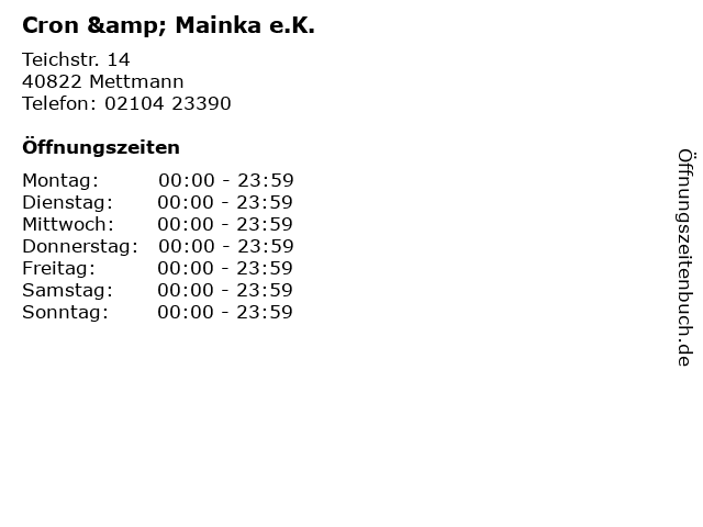 Cron & Mainka e.K. in Mettmann: Adresse und Öffnungszeiten