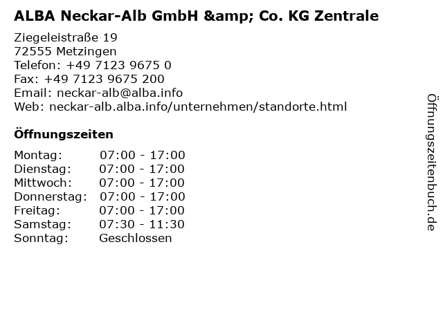 ALBA Neckar-Alb GmbH & Co. KG Zentrale in Metzingen: Adresse und Öffnungszeiten