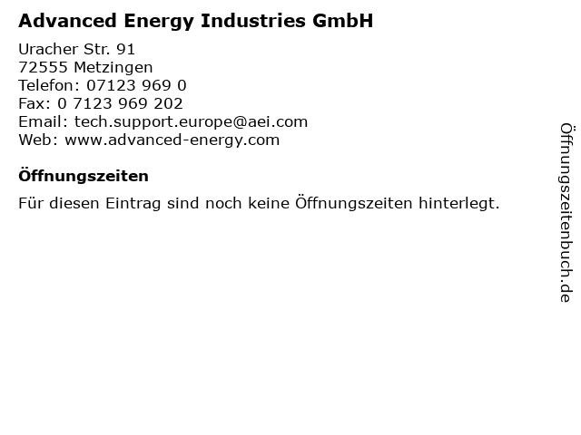 Advanced Energy Industries GmbH in Metzingen: Adresse und Öffnungszeiten