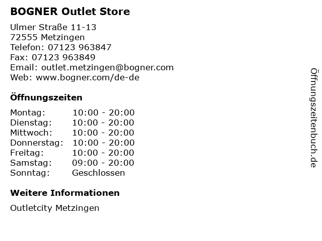 ᐅ Offnungszeiten Bogner Outlet Store Ulmer Strasse 11 13 In Metzingen