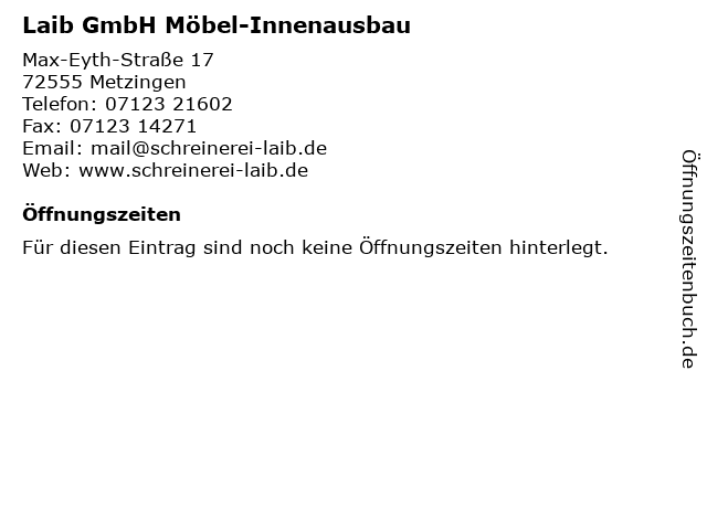 Laib GmbH Möbel-Innenausbau in Metzingen: Adresse und Öffnungszeiten