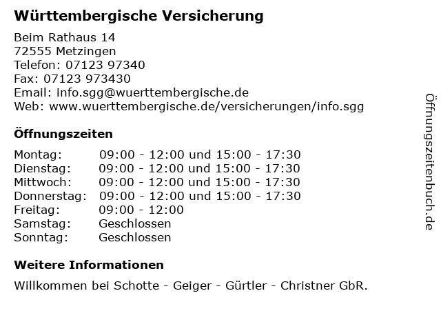 Württembergische Versicherung in Metzingen: Adresse und Öffnungszeiten