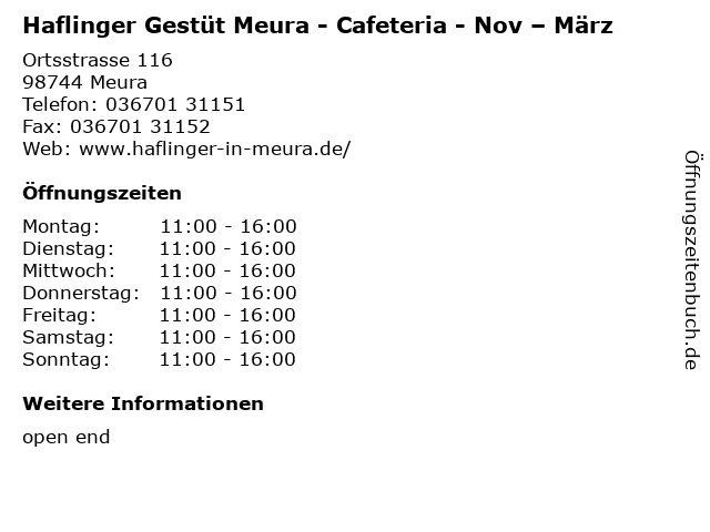 Haflinger Gestüt Meura - Cafeteria - Nov – März in Meura: Adresse und Öffnungszeiten
