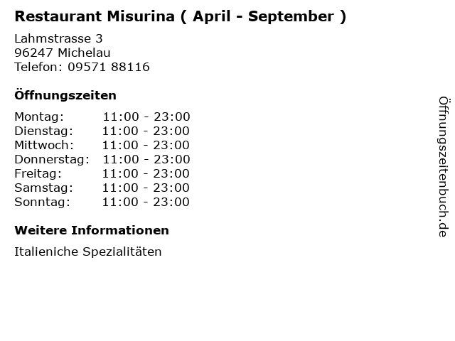 Restaurant Misurina ( April - September ) in Michelau: Adresse und Öffnungszeiten