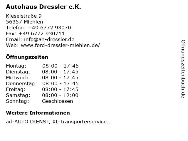 Autohaus Dressler e.K. in Miehlen: Adresse und Öffnungszeiten