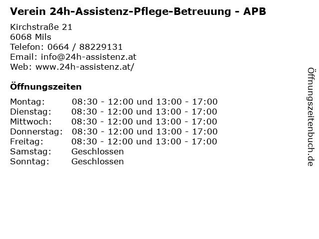 Verein 24h-Assistenz-Pflege-Betreuung - APB in Mils: Adresse und Öffnungszeiten