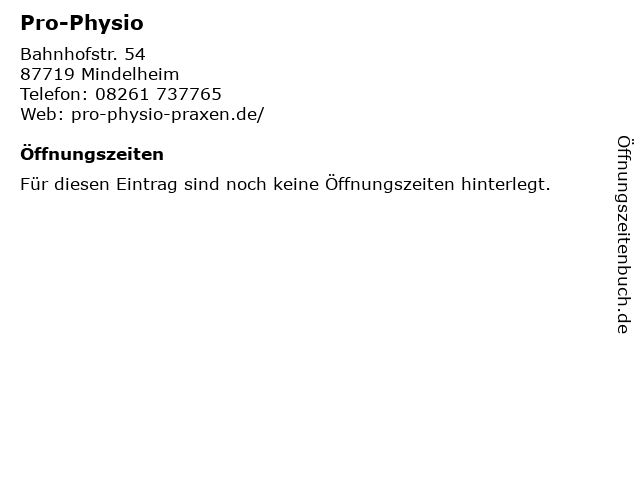 Pro-Physio in Mindelheim: Adresse und Öffnungszeiten