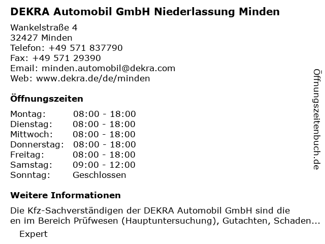 DEKRA Automobil GmbH Niederlassung Minden in Minden: Adresse und Öffnungszeiten