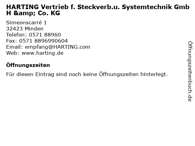 HARTING Vertrieb f. Steckverb.u. Systemtechnik GmbH & Co. KG in Minden: Adresse und Öffnungszeiten