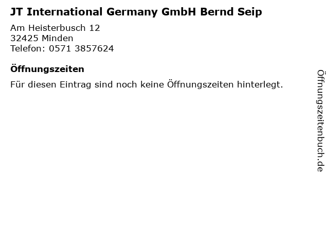 JT International Germany GmbH Bernd Seip in Minden: Adresse und Öffnungszeiten