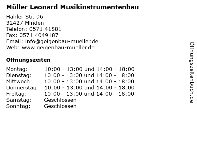 Müller Leonard Musikinstrumentenbau in Minden: Adresse und Öffnungszeiten