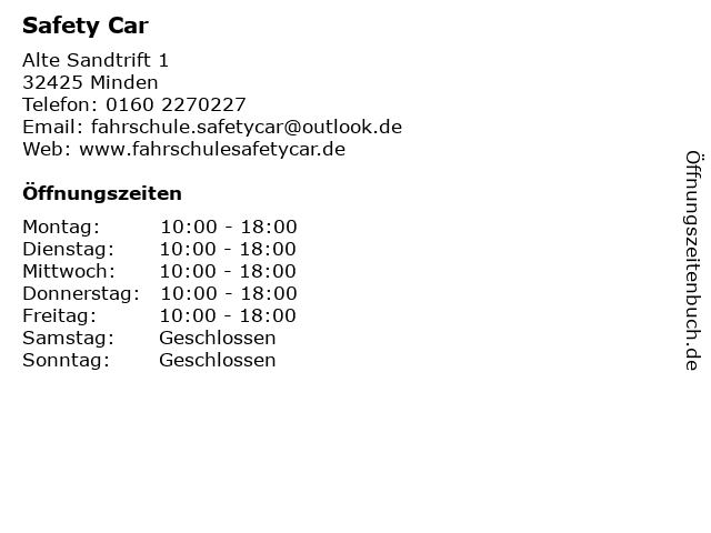 Safety Car in Minden: Adresse und Öffnungszeiten