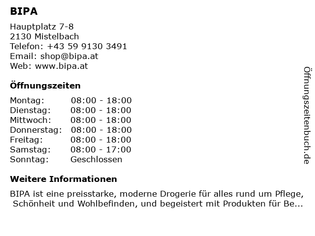 BIPA in Mistelbach: Adresse und Öffnungszeiten