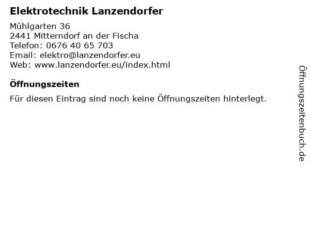 Elektrotechnik Lanzendorfer in Mitterndorf an der Fischa: Adresse und Öffnungszeiten