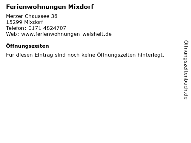 Ferienwohnungen Mixdorf in Mixdorf: Adresse und Öffnungszeiten
