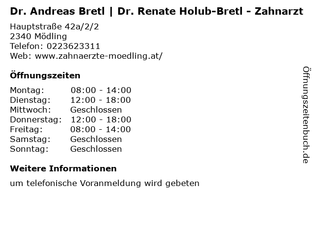 Dr. Andreas Bretl | Dr. Renate Holub-Bretl - Zahnarzt in Mödling: Adresse und Öffnungszeiten