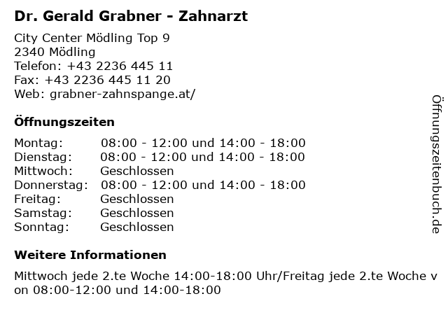 Dr. Gerald Grabner - Zahnarzt in Mödling: Adresse und Öffnungszeiten