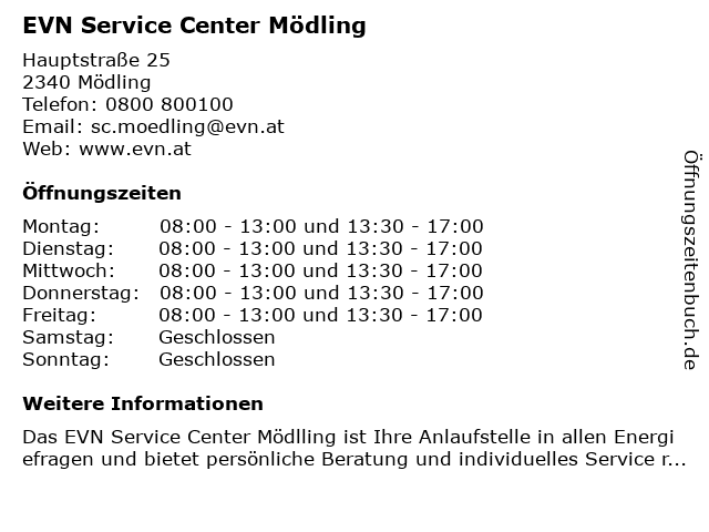 EVN Service Center Mödling in Mödling: Adresse und Öffnungszeiten