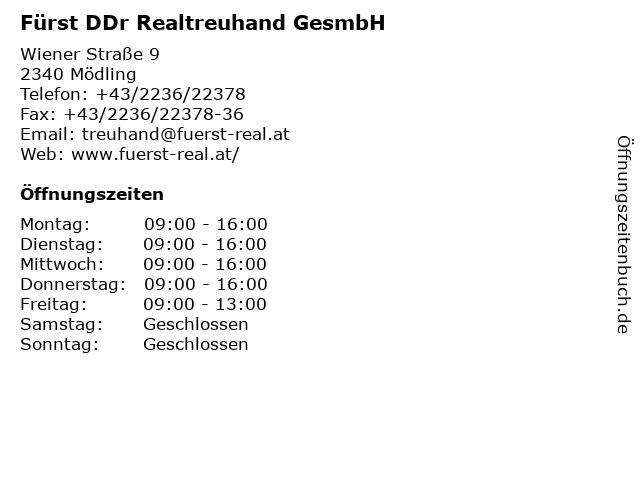 Fürst DDr Realtreuhand GesmbH in Mödling: Adresse und Öffnungszeiten