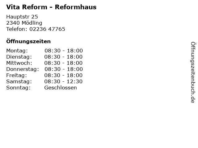 Vita Reform - Reformhaus in Mödling: Adresse und Öffnungszeiten