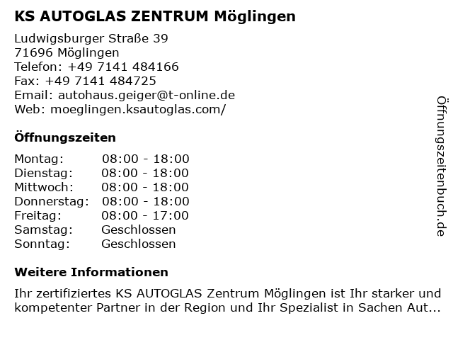 KS AUTOGLAS ZENTRUM Möglingen in Möglingen: Adresse und Öffnungszeiten