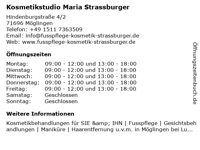 Kosmetikstudio Maria Strassburger in Möglingen: Adresse und Öffnungszeiten