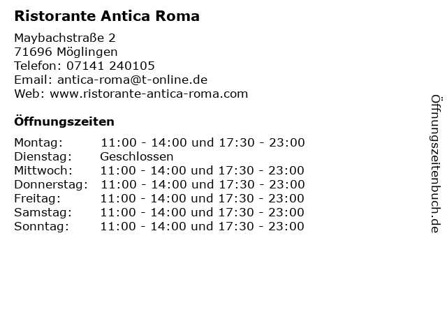 Ristorante Antica Roma in Möglingen: Adresse und Öffnungszeiten