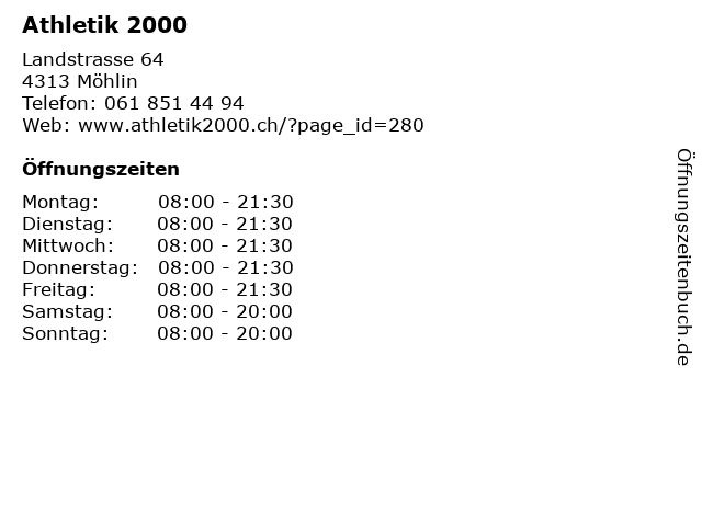 Athletik 2000 in Möhlin: Adresse und Öffnungszeiten