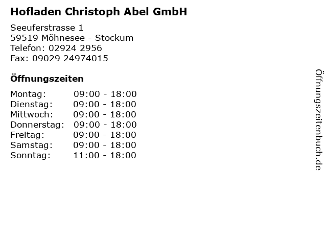 Hofladen Christoph Abel GmbH in Möhnesee - Stockum: Adresse und Öffnungszeiten